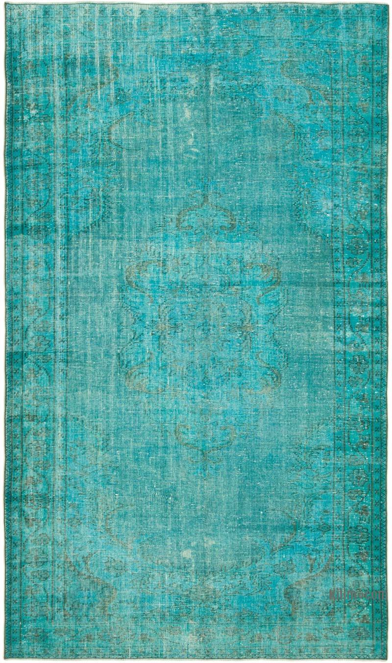 Mavi-Yeşil Boyalı El Dokuma Vintage Halı - 177 cm x 296 cm - K0056106