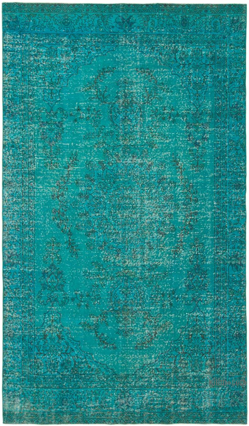 Mavi-Yeşil Boyalı El Dokuma Vintage Halı - 180 cm x 308 cm - K0056110
