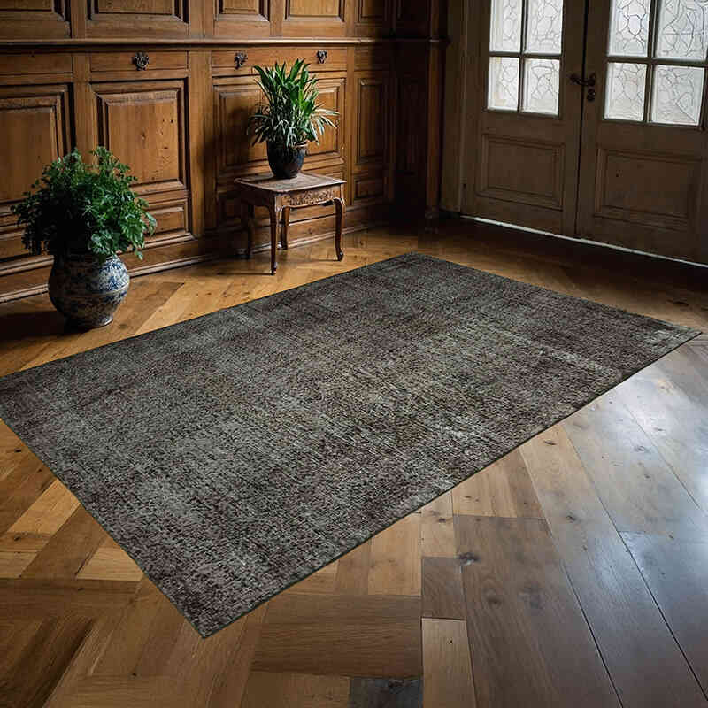 Siyah Boyalı El Dokuma Vintage Halı - 169 cm x 255 cm - K0056116