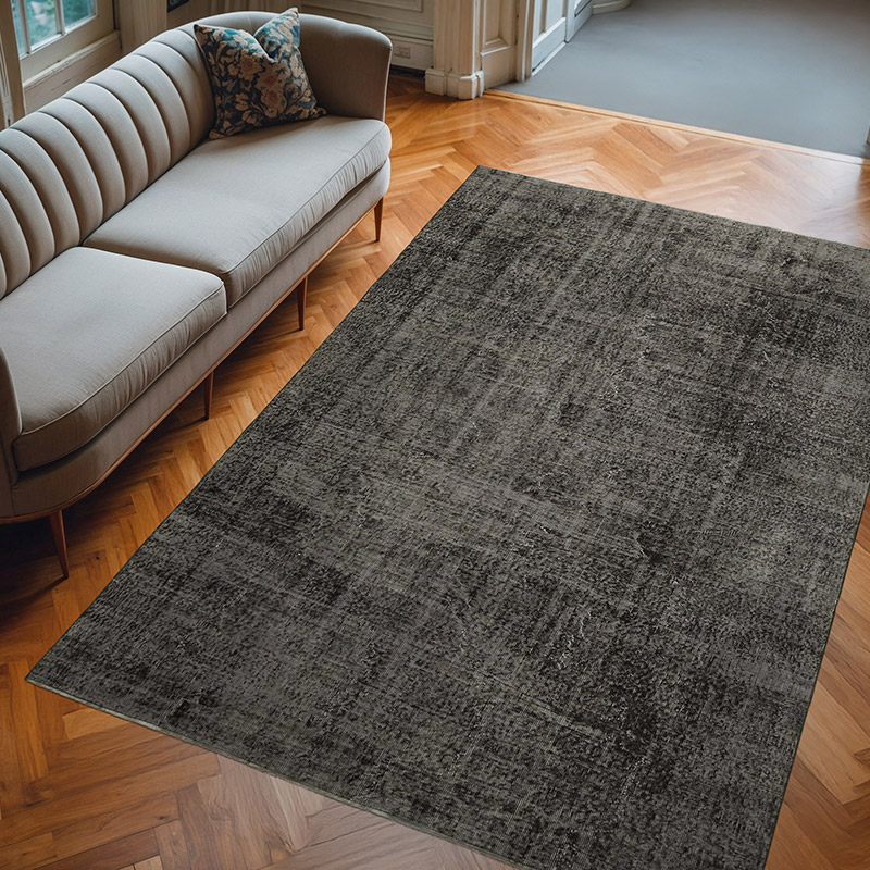 Siyah Boyalı El Dokuma Vintage Halı - 201 cm x 296 cm - K0056117