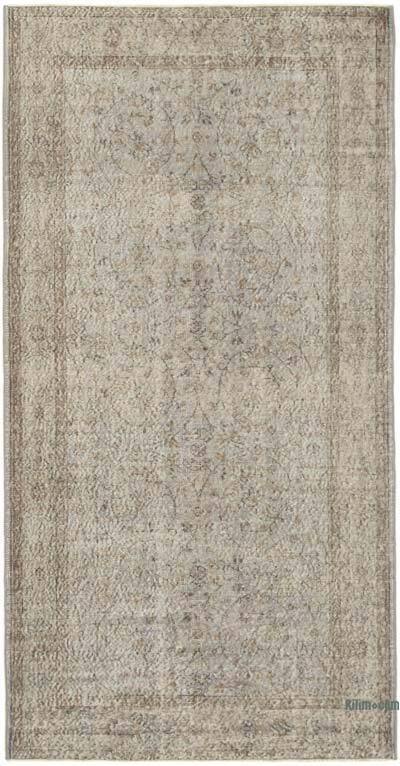 Gri Boyalı El Dokuma Vintage Halı - 138 cm x 263 cm