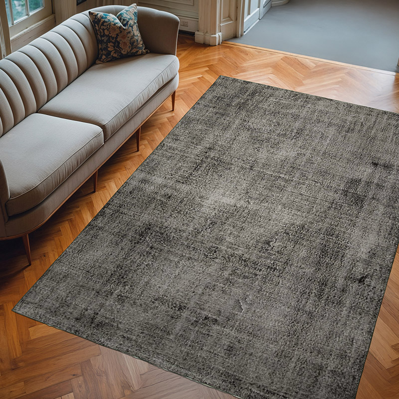 Negro Alfombra Turca Vintage Sobre-teñida - 206 cm x 300 cm - K0056126