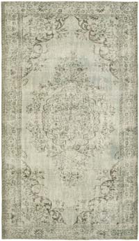 Açık Mavi, Gri Boyalı El Dokuma Vintage Halı - 170 cm x 292 cm
