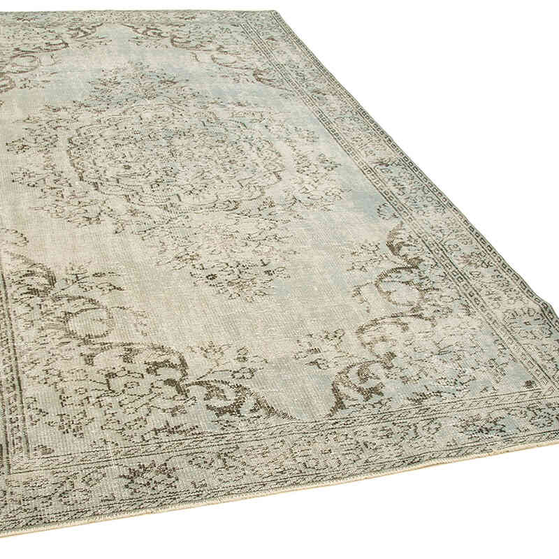 Açık Mavi, Gri Boyalı El Dokuma Vintage Halı - 170 cm x 292 cm - K0056129