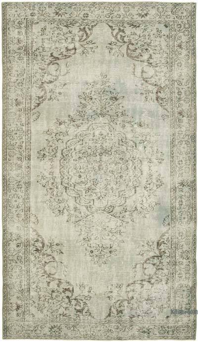 Açık Mavi, Gri Boyalı El Dokuma Vintage Halı - 170 cm x 292 cm