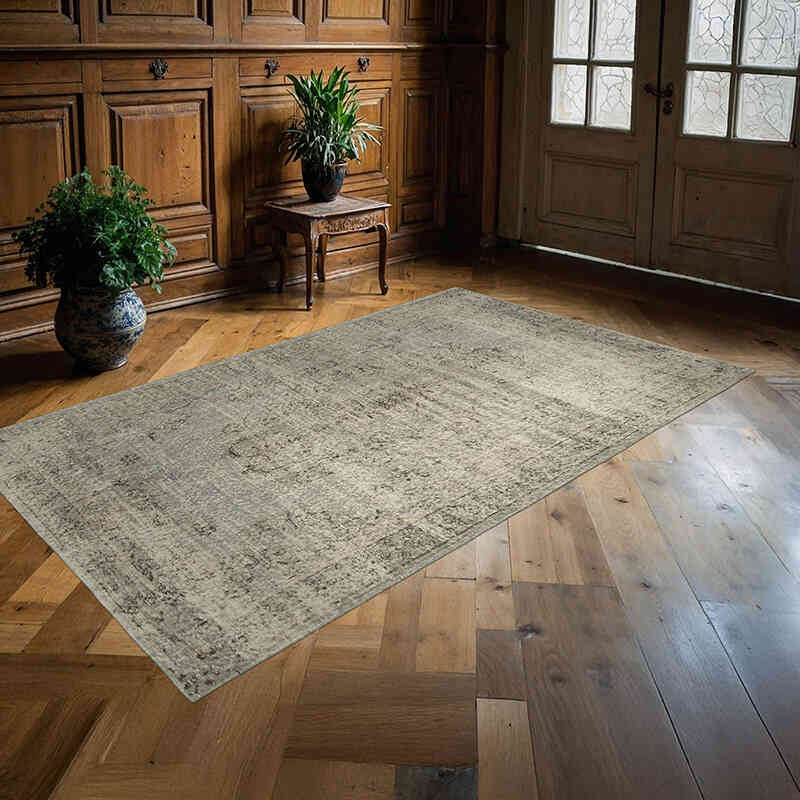 Gri Boyalı El Dokuma Vintage Halı - 148 cm x 246 cm - K0056132