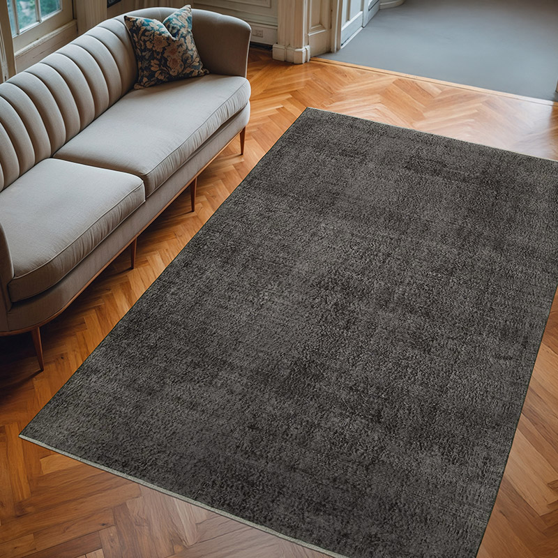 Black Over-dyed Vintage Hand-Knotted Turkish Rug - 6' 6" x 9' 8" (78" x 116") - K0056133
