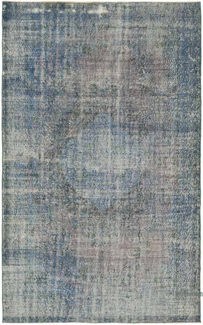 Mavi Boyalı El Dokuma Vintage Halı - 187 cm x 300 cm