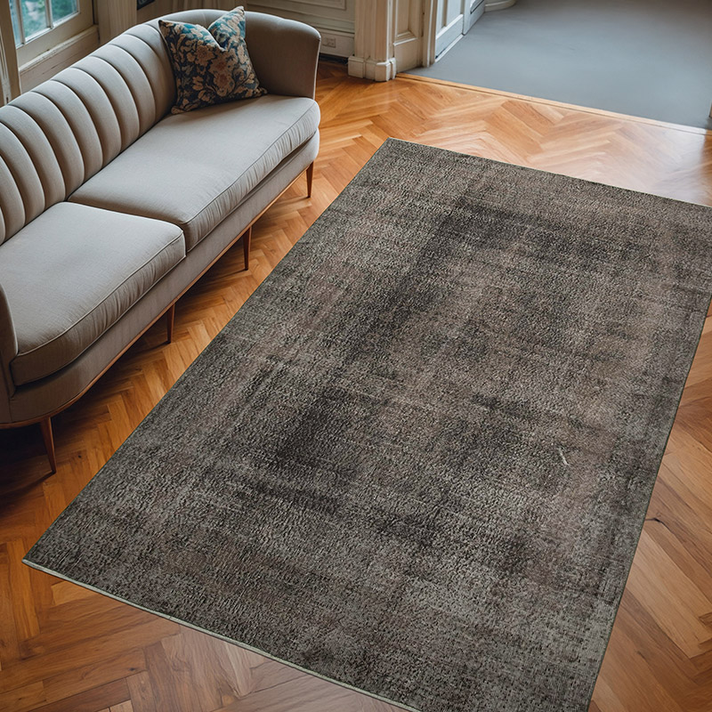 Negro Alfombra Turca Vintage Sobre-teñida - 204 cm x 316 cm - K0056140