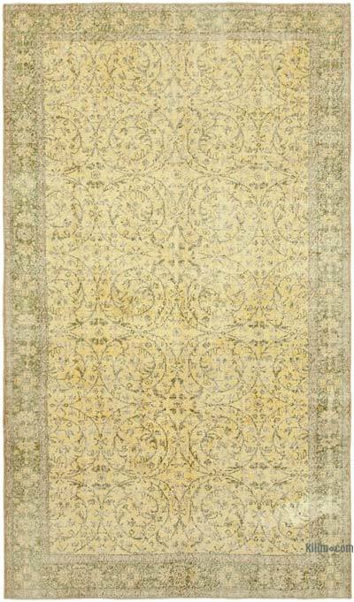 Yellow Over-dyed Vintage Hand-Knotted Turkish Rug - 5' 7" x 9' 5" (67 in. x 113 in.)