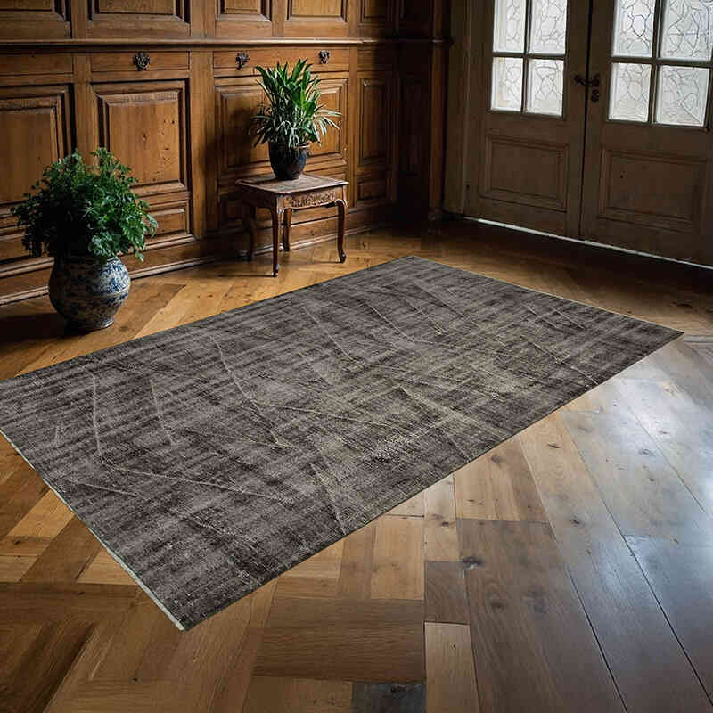 Siyah Boyalı El Dokuma Vintage Halı - 165 cm x 264 cm - K0056147