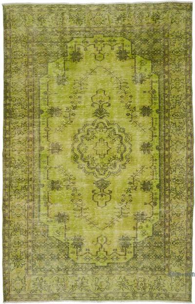 Green Over-dyed Vintage Hand-Knotted Turkish Rug - 5' 11" x 9' 2" (71 in. x 110 in.)