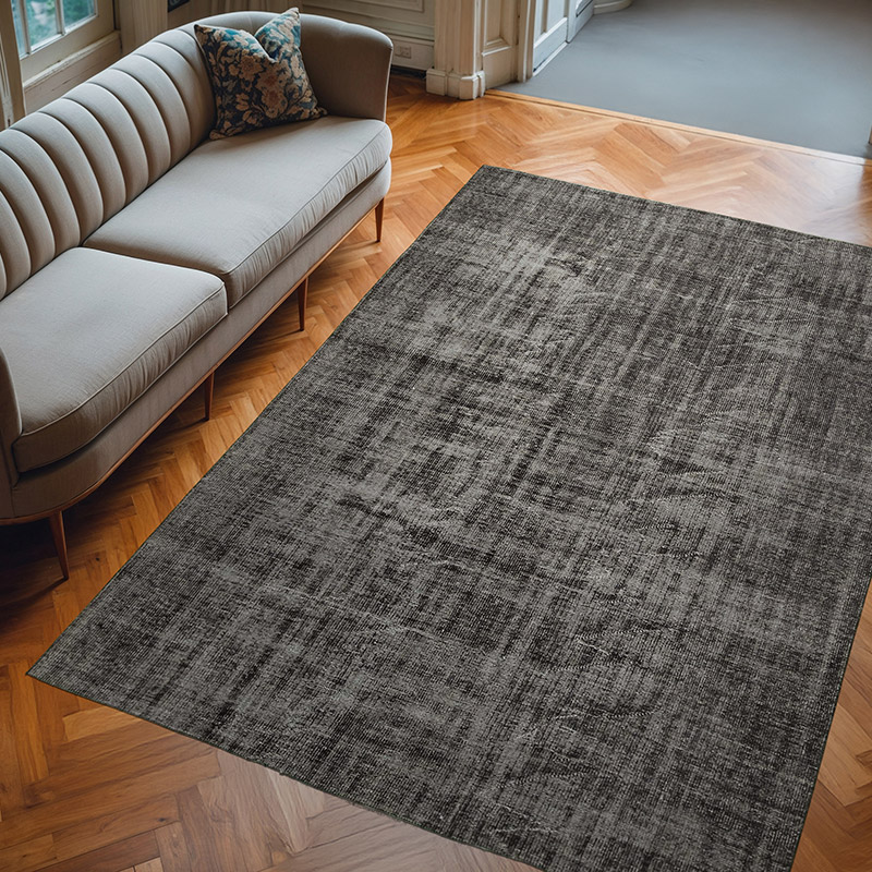 Siyah Boyalı El Dokuma Vintage Halı - 207 cm x 301 cm - K0056150