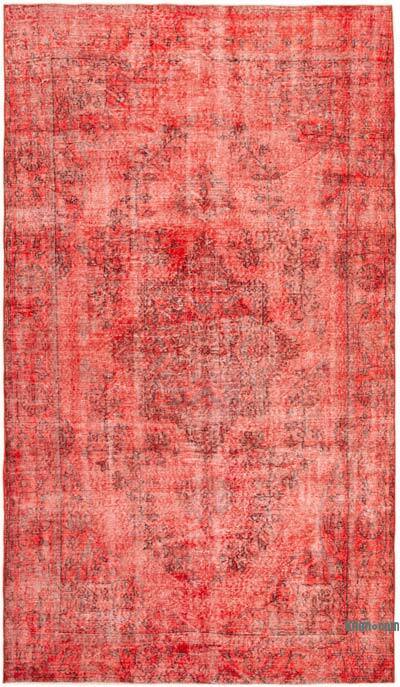 Red Over-dyed Vintage Hand-Knotted Turkish Rug - 5' 6" x 9' 4" (66 in. x 112 in.)