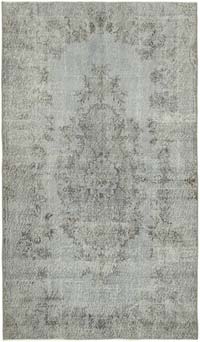 Gri Boyalı El Dokuma Vintage Halı - 149 cm x 254 cm