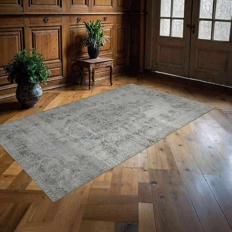 Gri Boyalı El Dokuma Vintage Halı - 149 cm x 254 cm - K0056153