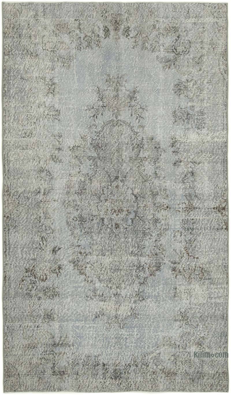 Gri Boyalı El Dokuma Vintage Halı - 149 cm x 254 cm - K0056153