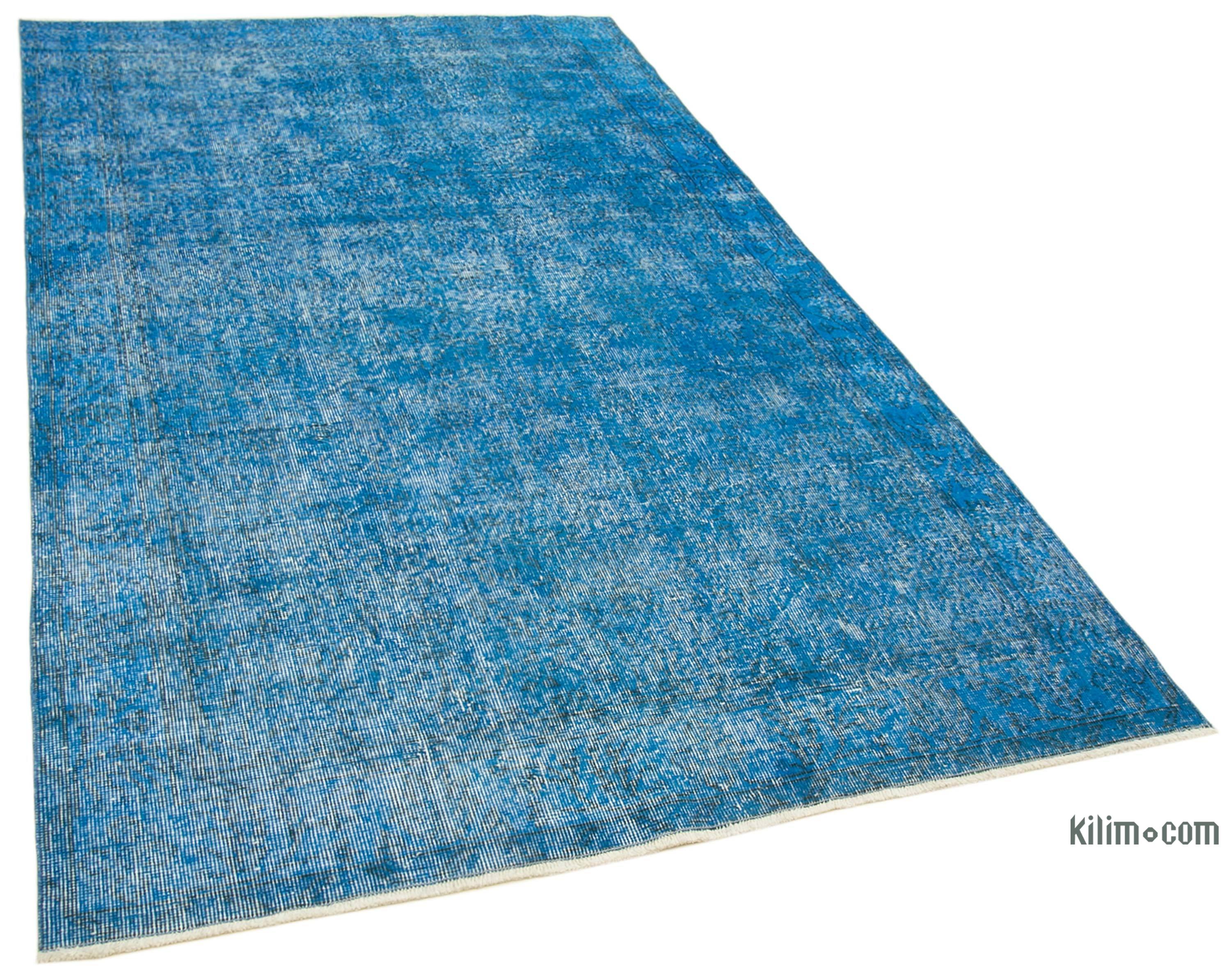 Blue Over-dyed Vintage Hand-Knotted Turkish Rug - 5' 1