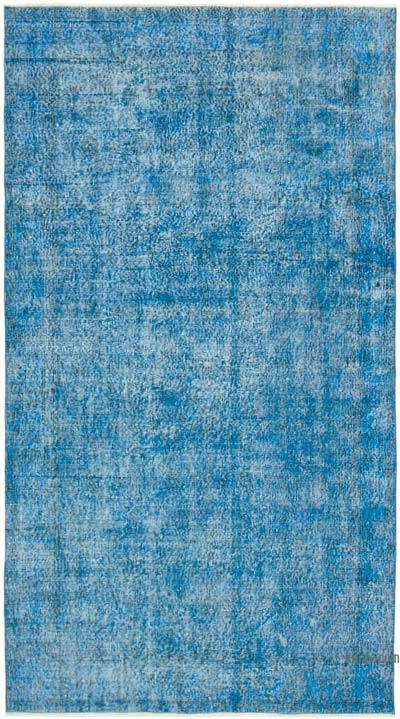 蓝色的染色复古手工打结的土耳其地毯-5'1“ x 9'（61英寸x 108英寸）