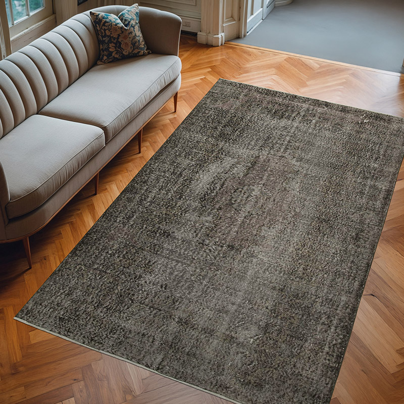 Black Over-dyed Vintage Hand-Knotted Turkish Rug - 6' 1" x 9' 7" (73" x 115") - K0056160