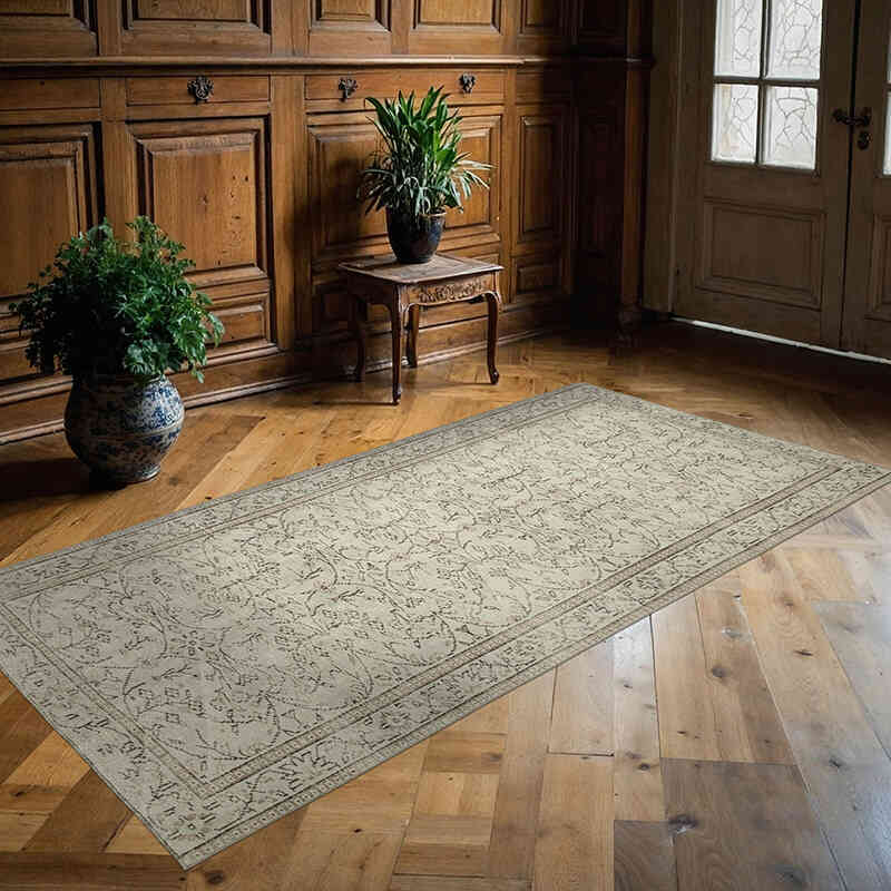 Gris Alfombra Turca Vintage Sobre-teñida - 138 cm x 265 cm - K0056168