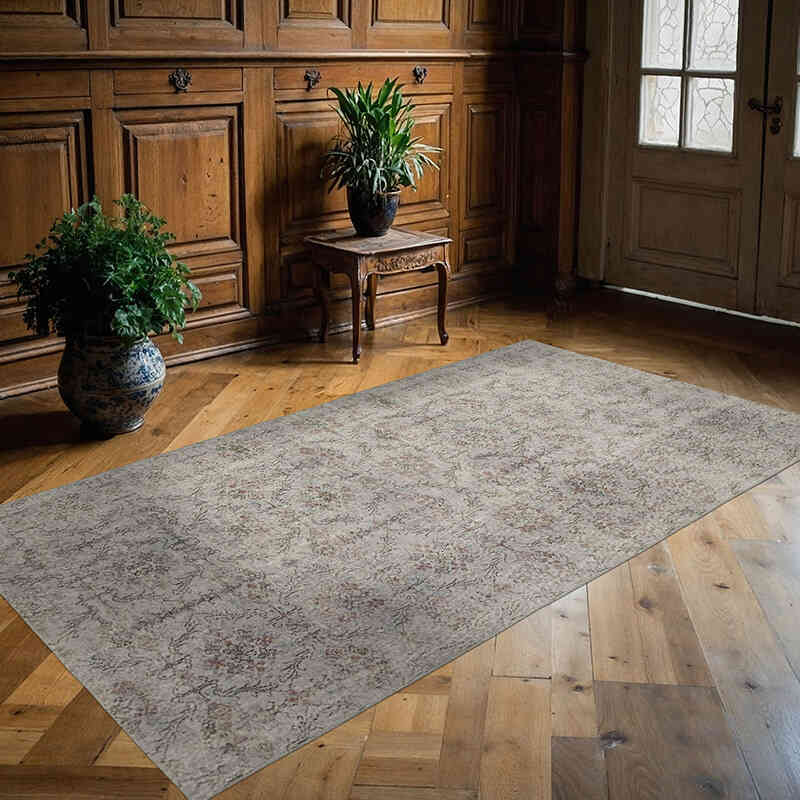 Gri Boyalı El Dokuma Vintage Halı - 148 cm x 263 cm - K0056169