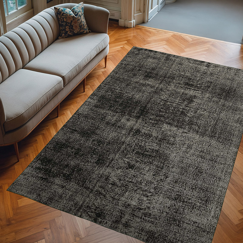 Siyah Boyalı El Dokuma Vintage Halı - 195 cm x 290 cm - K0056172