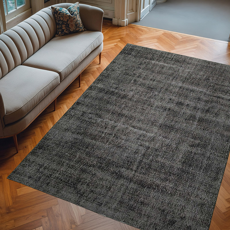 Siyah Boyalı El Dokuma Vintage Halı - 207 cm x 292 cm - K0056177