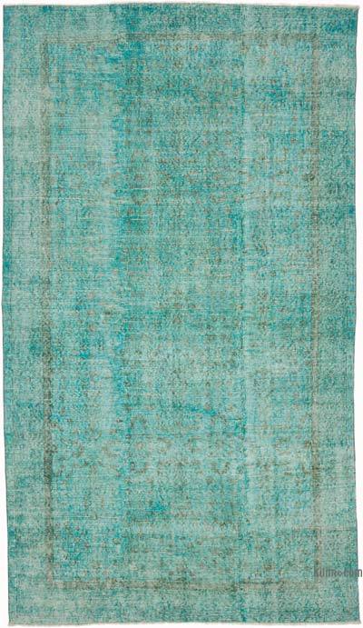 Mavi-Yeşil Boyalı El Dokuma Vintage Halı - 160 cm x 274 cm