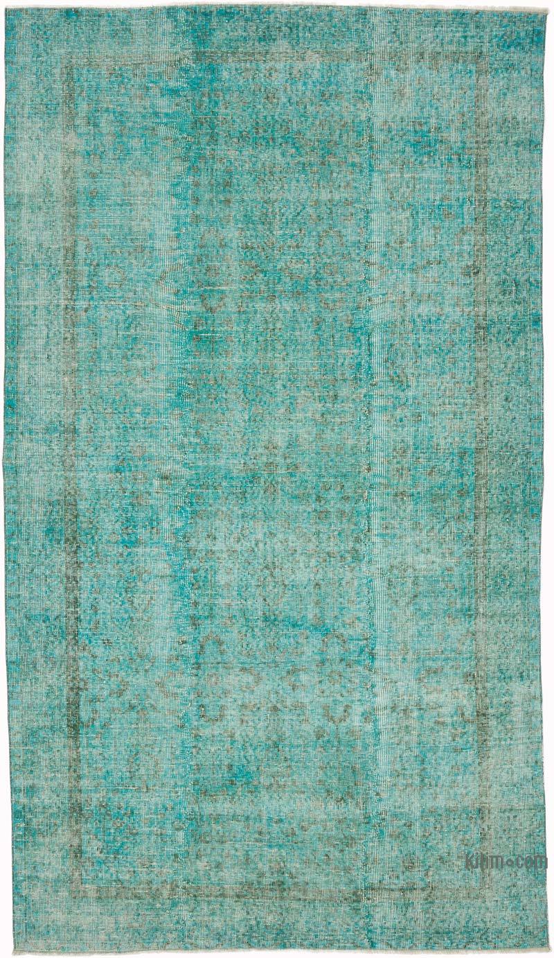Mavi-Yeşil Boyalı El Dokuma Vintage Halı - 160 cm x 274 cm - K0056181