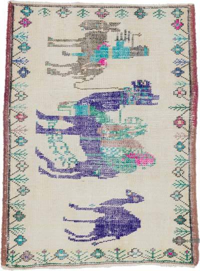 El Dokuma Vintage Halı - 75 cm x 102 cm