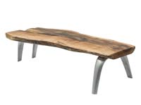 Mesa de centro "live edge" de nogal con patas de aluminio fundide
