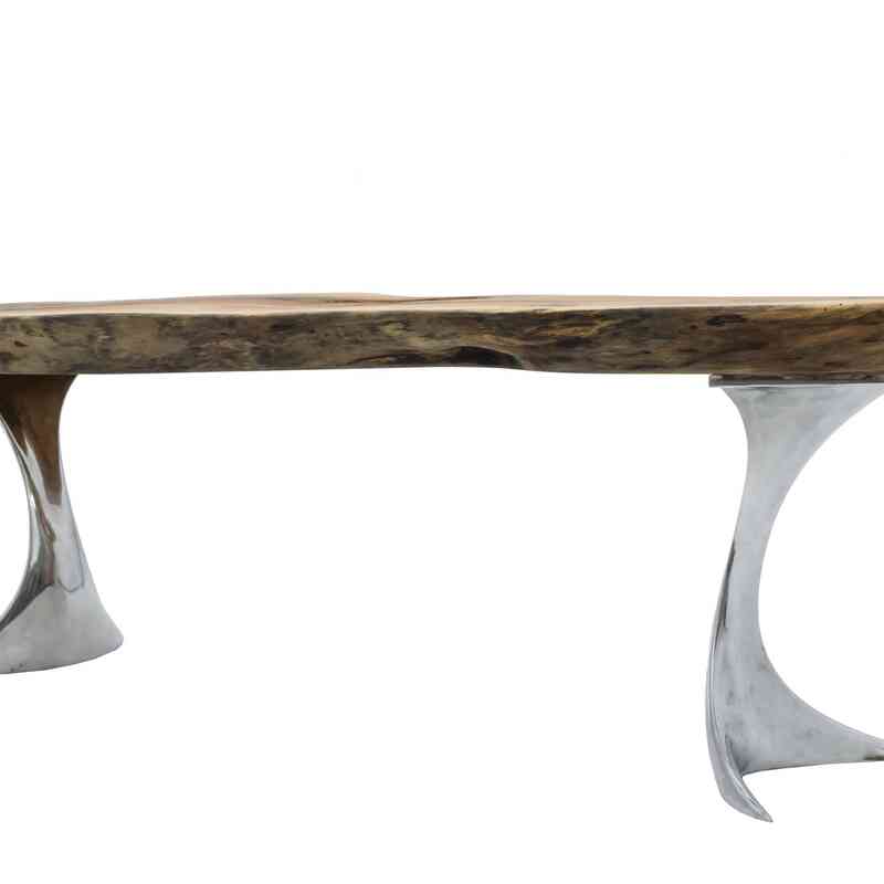 Live Edge Walnut Coffee Table with Cast Aluminum Legs - K0056396