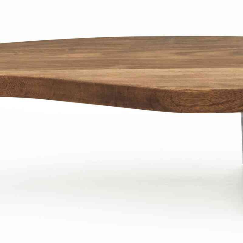 Solid Iroko Wood Coffee Table with Cast Aluminum Legs - K0056397