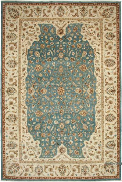 Beige, Blue New Hand-Knotted Wool Oushak Rug - 11' 11" x 18'  (143 in. x 216 in.)