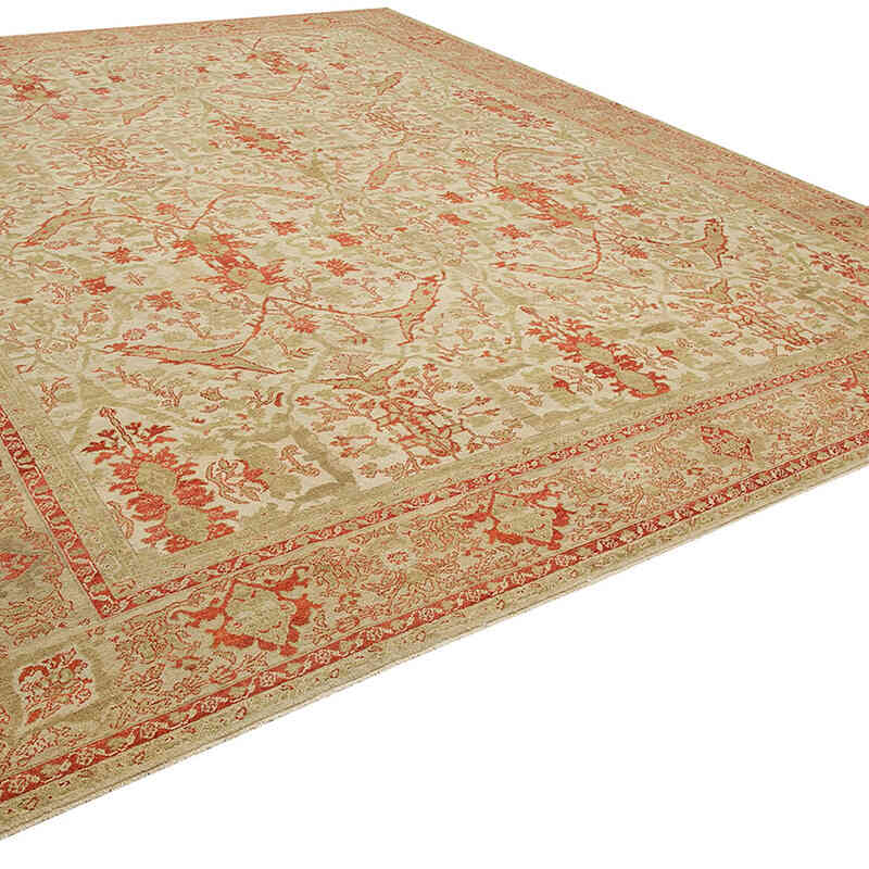 Verde Nueva Alfombra Oushak Tejida a Mano - 372 cm x 485 cm - K0056632