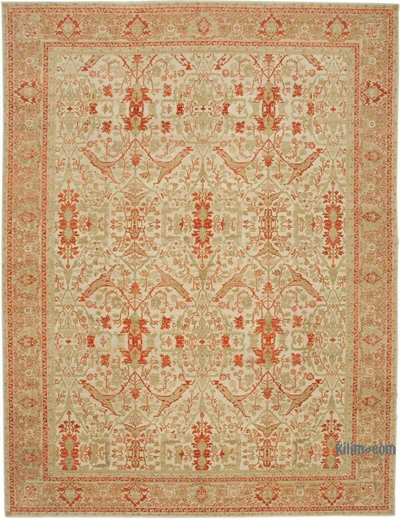 Verde Nueva Alfombra Oushak Tejida a Mano - 372 cm x 485 cm - K0056632