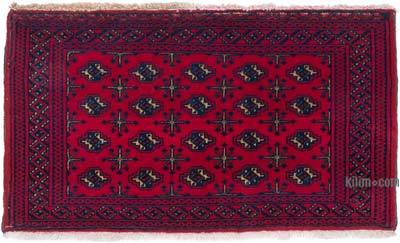 Red Vintage Afghan Hand-Knotted Rug - 3' 3" x 1' 10" (39 in. x 22 in.)