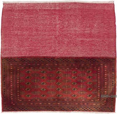 Red Vintage Afghan Hand-Knotted Rug - 4'  x 3' 9" (48 in. x 45 in.)