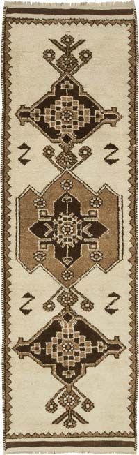 Beige, Brown Vintage Tribal Runner Rug - 3' 3" x 10' 8" (39" x 128")