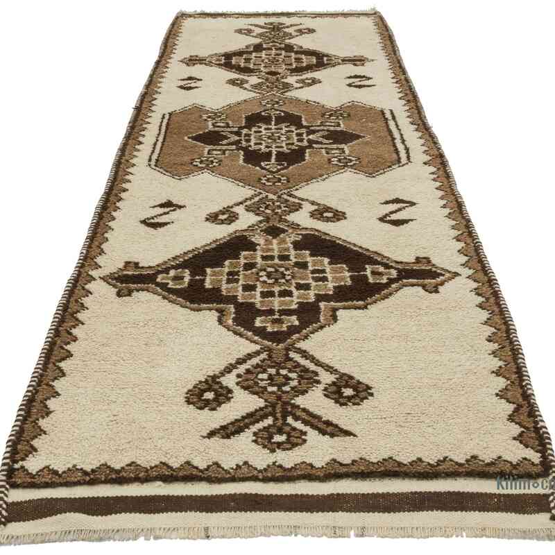 Beige, Brown Vintage Tribal Runner Rug - 3' 3" x 10' 8" (39" x 128") - K0057195
