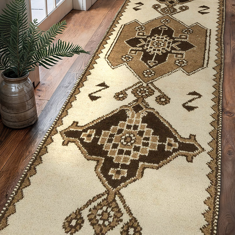 Beige, Brown Vintage Tribal Runner Rug - 3' 3" x 10' 8" (39" x 128") - K0057195