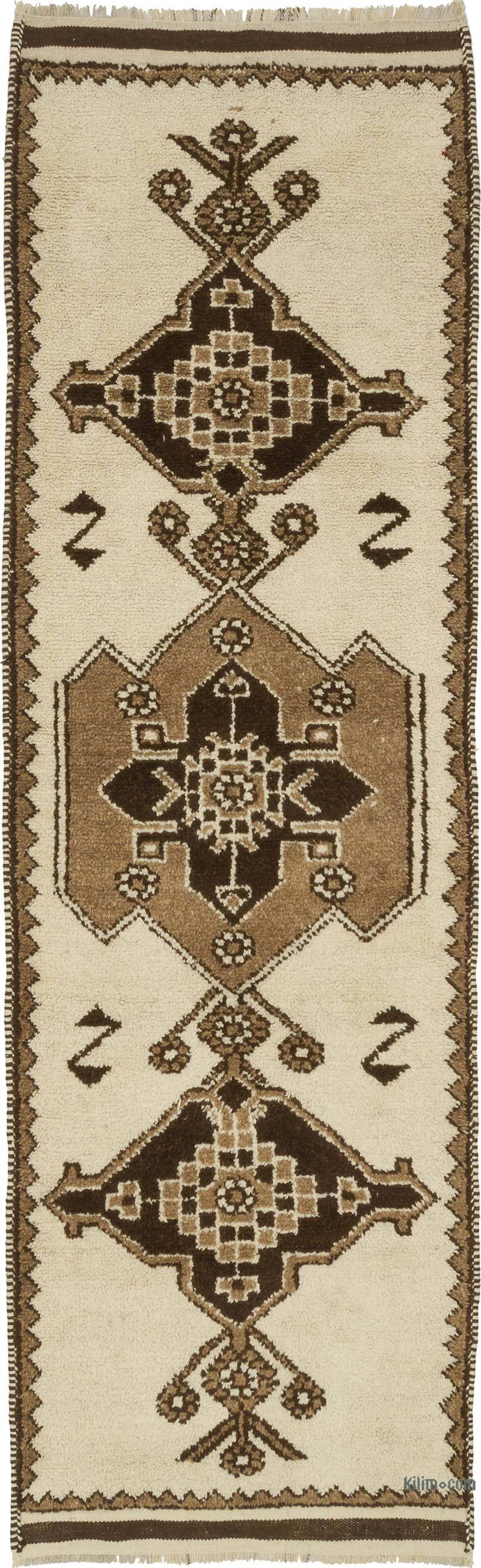 Beige, Brown Vintage Tribal Runner Rug - 3' 3" x 10' 8" (39" x 128") - K0057195