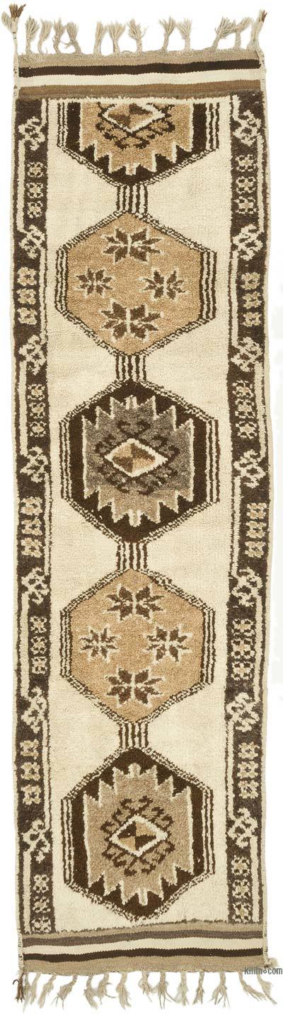 Beige, Brown Vintage Turkish Runner Rug - 3' 3" x 11' 7" (39 in. x 139 in.)