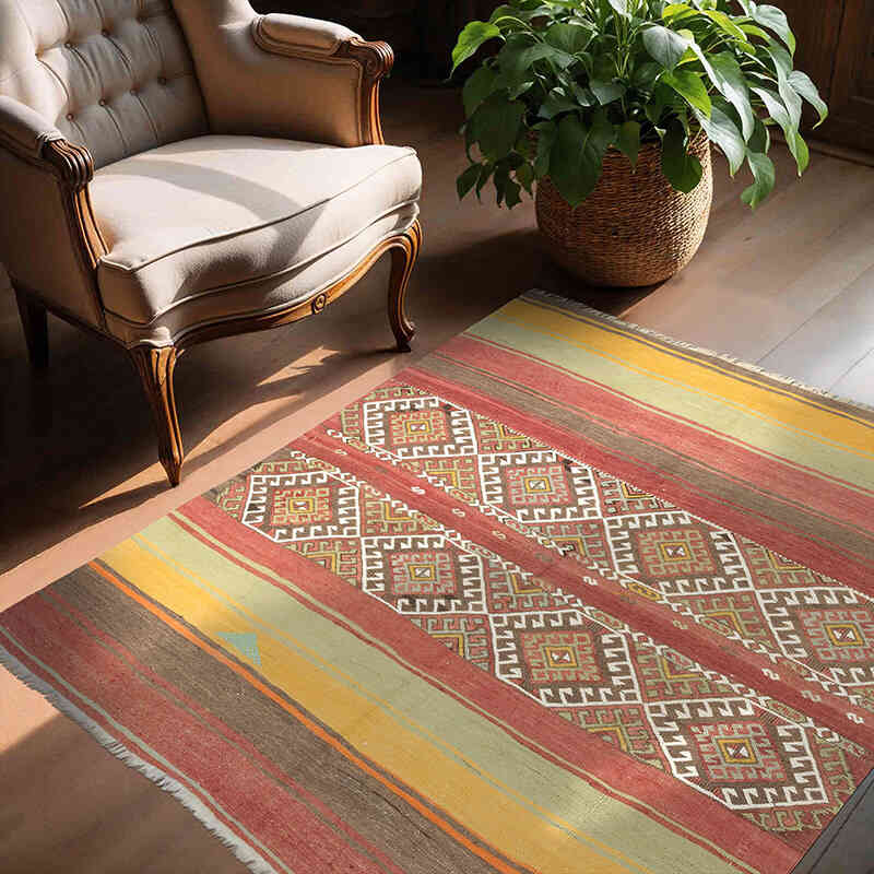 Vintage Sivas Kilim Rug - 4' 4" x 4' 10" (52" x 58") - K0057278