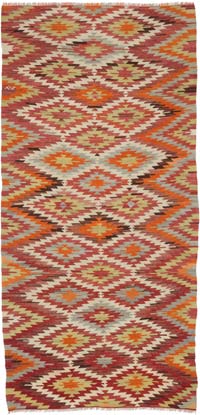 Multicolor Vintage Afyon Kilim Rug - 4' 9" x 9' 9" (57" x 117")