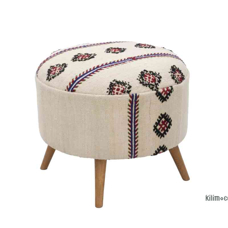 Vintage Kilim Upholstered Stool - K0057317