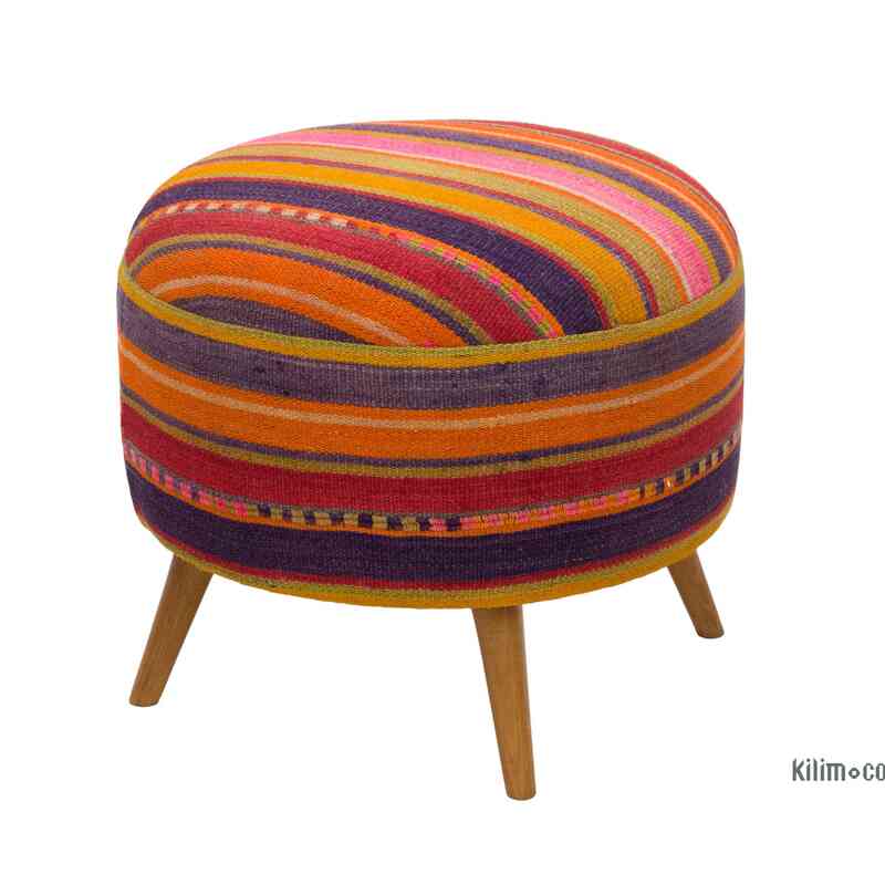 Kilim Upholstered  Stool - K0057323