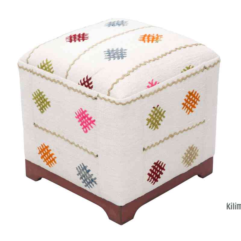 Vintage Kilim Upholstered Cube Ottoman - K0057325