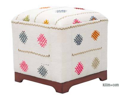 Vintage Kilim Upholstered Cube Ottoman
